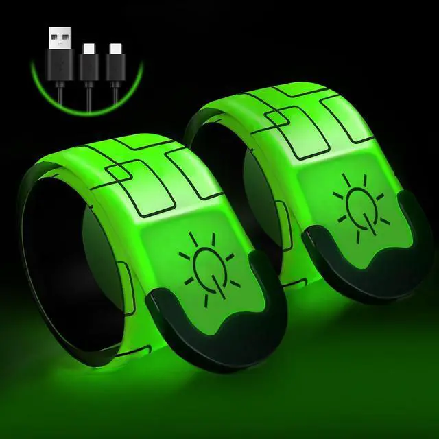 Alt view image 2 of 7 - _Mega Brand LED Armband Rechargeable, 2 PCS 2024 Version LED Armbands for Night Running Cycling Walking Jogging, High Reflective Running Gear Adjustable Light Up Bands for Men Women and Kids, Green