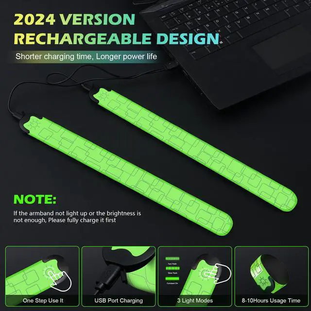 Alt view image 3 of 7 - _Mega Brand LED Armband Rechargeable, 2 PCS 2024 Version LED Armbands for Night Running Cycling Walking Jogging, High Reflective Running Gear Adjustable Light Up Bands for Men Women and Kids, Green