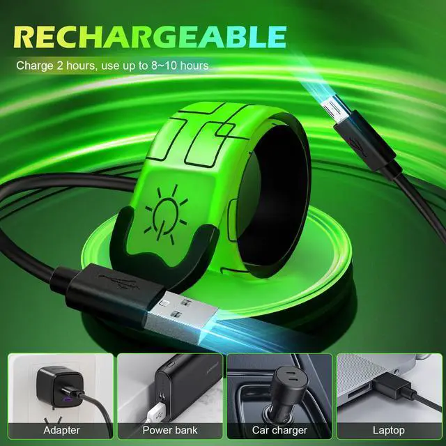 Alt view image 5 of 7 - _Mega Brand LED Armband Rechargeable, 2 PCS 2024 Version LED Armbands for Night Running Cycling Walking Jogging, High Reflective Running Gear Adjustable Light Up Bands for Men Women and Kids, Green
