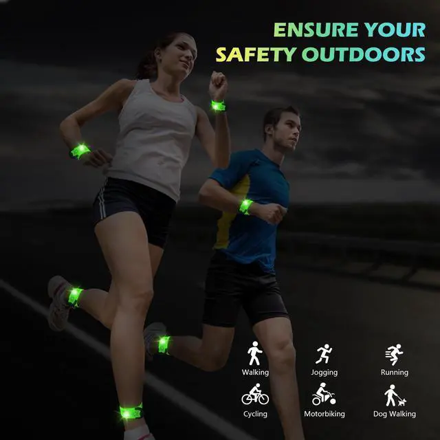 Alt view image 7 of 7 - _Mega Brand LED Armband Rechargeable, 2 PCS 2024 Version LED Armbands for Night Running Cycling Walking Jogging, High Reflective Running Gear Adjustable Light Up Bands for Men Women and Kids, Green