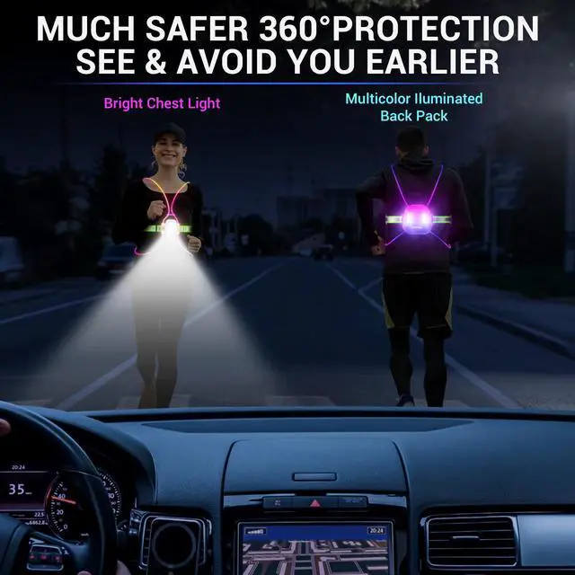 Alt view image 4 of 7 - _Mega Brand Running Vest for Women, Reflective Running Lights Vest for Night Runners, Running Accessories High Visibility Vest, Safety Reflective Belt for Men, Reflector Running Gear- IPX5 Waterproof