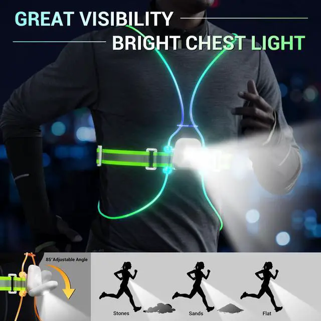 Alt view image 3 of 7 - _Mega Brand Running Vest for Women, Reflective Running Lights Vest for Night Runners, Running Accessories High Visibility Vest, Safety Reflective Belt for Men, Reflector Running Gear- IPX5 Waterproof