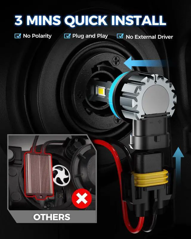 Alt view image 5 of 7 - _Mega Brand M1S H11/H8/H9 Bulbs or H11 Fog, 30000LM Super Bright, Real 1:1 Design H11 Fog Light, No Fan No Noise H9 Bulb, 6000K Cool White H8 Light, 3min Plug and Play, IP68, Pack of 2