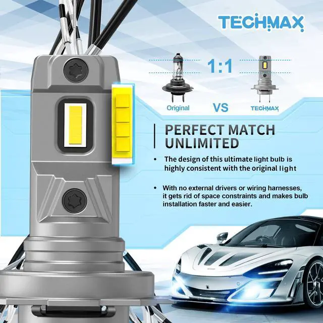 Alt view image 3 of 7 - _Mega Brand H7 Light Bulb, 6500K Xenon White 600% Extremely Bright No Adapter Required 1:1 Mini Size Fanless H7 Fog Light - Pack of 2