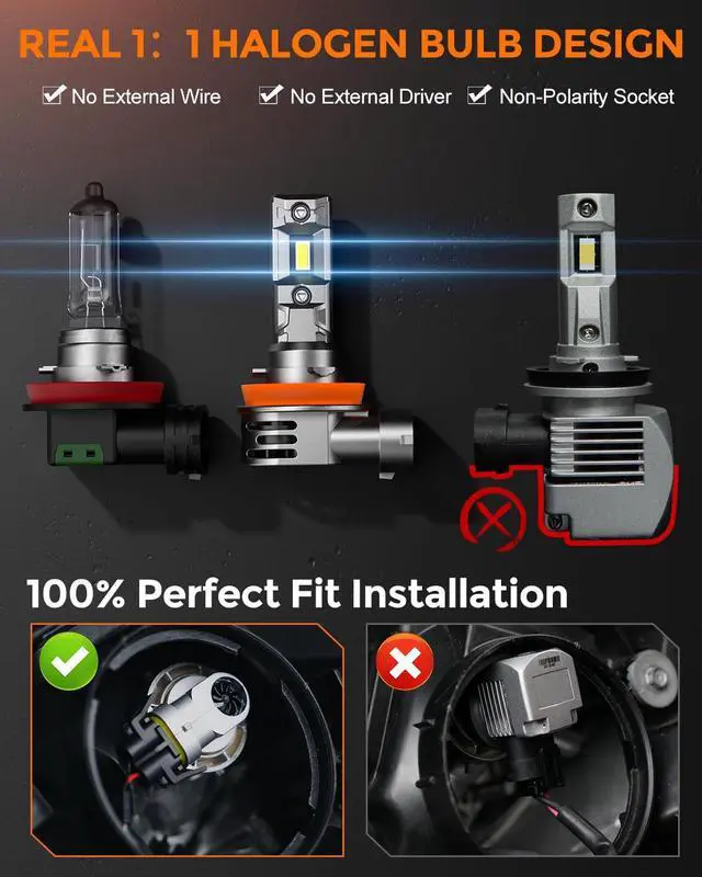 Alt view image 3 of 6 - _Mega Brand [2025 Upgrade] H 11 Led Bulbs [Latest & Brightest] 40000lm 800% Brighter 1:1 Mini Size Design With 6000k Cool WhiteDirect Installation Fog Light Bulbs Plug and Play, Pack of 2