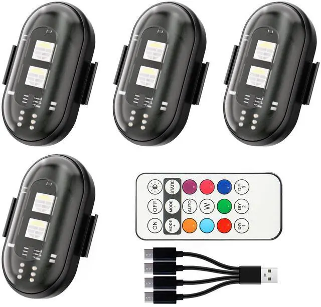Main image of _Mega Brand 4PCSWireless LED Strobe Lights for car with Remote Control,8Colors USB Charge high Brightness Wireless led Light IP65 Waterproof Anti-Collision for Car Drone Truck Motorcycle Aircraft Bike