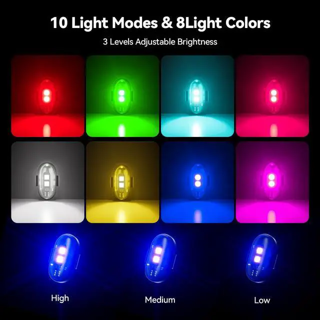 Alt view image 2 of 7 - _Mega Brand 4PCSWireless LED Strobe Lights for car with Remote Control,8Colors USB Charge high Brightness Wireless led Light IP65 Waterproof Anti-Collision for Car Drone Truck Motorcycle Aircraft Bike