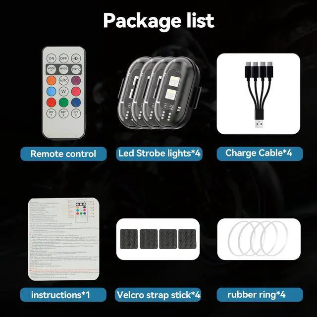 Alt view image 7 of 7 - _Mega Brand 4PCSWireless LED Strobe Lights for car with Remote Control,8Colors USB Charge high Brightness Wireless led Light IP65 Waterproof Anti-Collision for Car Drone Truck Motorcycle Aircraft Bike