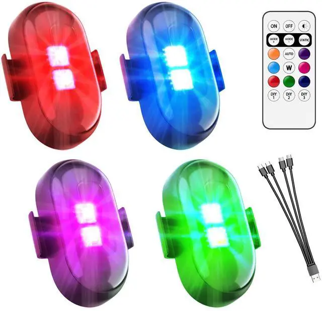 Main image of _Mega Brand 2025Upgrade Wireless LED Lights for Car-4PCS Interior Ambient Strobe Light with Remote,USB-C 80 Hours 8 Colors IP65 Waterproof Rechargeable Underglow Light for Cars,Trucks,eBike,Motorcycle