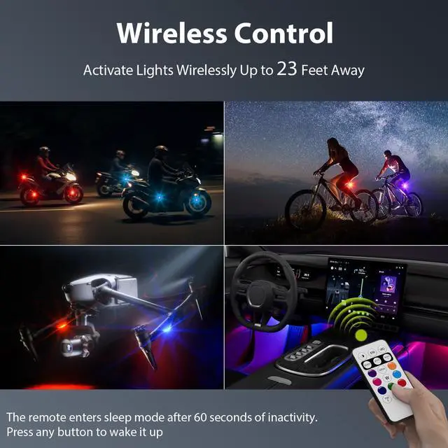 Alt view image 6 of 7 - _Mega Brand 2025Upgrade Wireless LED Lights for Car-4PCS Interior Ambient Strobe Light with Remote,USB-C 80 Hours 8 Colors IP65 Waterproof Rechargeable Underglow Light for Cars,Trucks,eBike,Motorcycle