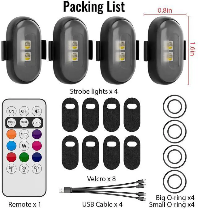 Alt view image 7 of 7 - _Mega Brand 2025Upgrade Wireless LED Lights for Car-4PCS Interior Ambient Strobe Light with Remote,USB-C 80 Hours 8 Colors IP65 Waterproof Rechargeable Underglow Light for Cars,Trucks,eBike,Motorcycle
