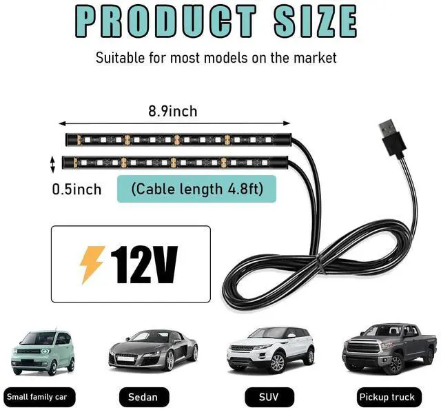 Alt view image 2 of 6 - _Mega Brand Car LED Strip Light, 24 LED Auto Interior Under Dash Atmosphere Lights with USB Port, Vehicle Decor Lamp Ambient Night Light Strip Lighting Kit, Universal Car Accessories (White)