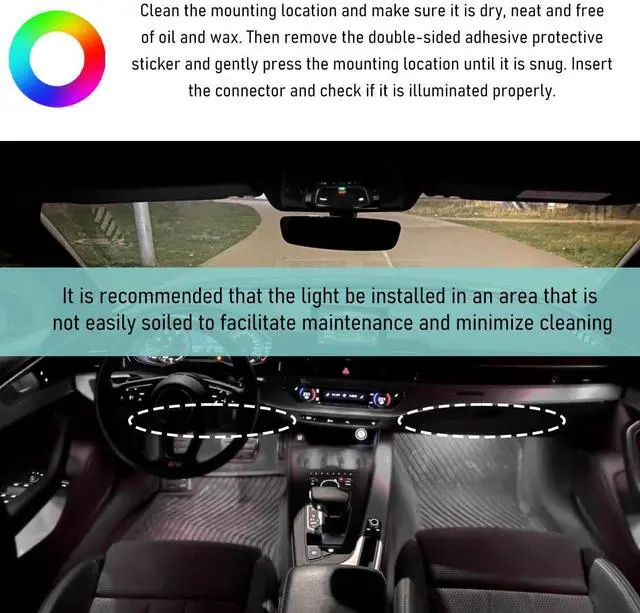 Alt view image 6 of 6 - _Mega Brand Car LED Strip Light, 24 LED Auto Interior Under Dash Atmosphere Lights with USB Port, Vehicle Decor Lamp Ambient Night Light Strip Lighting Kit, Universal Car Accessories (White)