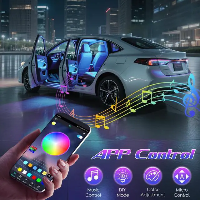 Alt view image 5 of 7 - _Mega Brand Led Lights for Car Accessories Interior, Birthday Gifts for Women Men, Halloween Trunk or Trick Car Decorations Kit APP Control with USB Port Color Change Lights for Jeep Truck Decor, 12V