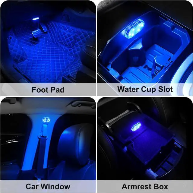 Alt view image 5 of 6 - _Mega Brand 4Pcs Car LED Lights Interior Wireless, 7 Colors Interior Car Lights with 6 Bright LED Lamp Beads, Portable USB Rechargeable Car Interior Led Night Light for Car Decor