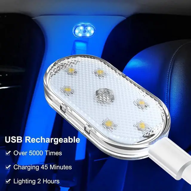 Alt view image 6 of 6 - _Mega Brand 4Pcs Car LED Lights Interior Wireless, 7 Colors Interior Car Lights with 6 Bright LED Lamp Beads, Portable USB Rechargeable Car Interior Led Night Light for Car Decor