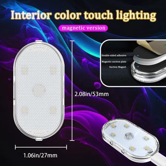 Alt view image 2 of 7 - _Mega Brand 4 PCS Car LED Lights for Car Interior, 7 Colors Magnetic USB Wireless LED Lights with Bright LED Lamp Beads, Portable Touch Rechargeable LED Interior Auto Lights for Car Decor
