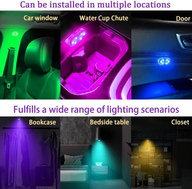 Alt view image 5 of 7 - _Mega Brand 4 PCS Car LED Lights for Car Interior, 7 Colors Magnetic USB Wireless LED Lights with Bright LED Lamp Beads, Portable Touch Rechargeable LED Interior Auto Lights for Car Decor