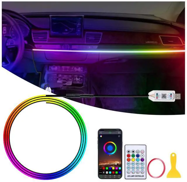 Main image of _Mega Brand Acrylic LED Lights for Car, 43.3in RGB Strip Light Car LED Lights Interior with USB Port, App Control, Music Sync, 146 LEDs Interior Ca r Lights for Women Men Gifts