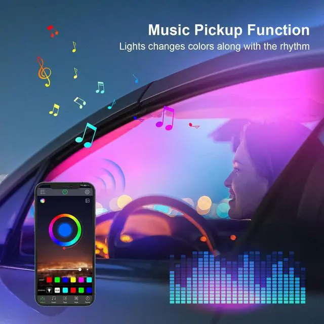 Alt view image 4 of 7 - _Mega Brand Acrylic LED Lights for Car, 43.3in RGB Strip Light Car LED Lights Interior with USB Port, App Control, Music Sync, 146 LEDs Interior Ca r Lights for Women Men Gifts