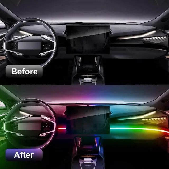 Alt view image 6 of 7 - _Mega Brand Acrylic LED Lights for Car, 43.3in RGB Strip Light Car LED Lights Interior with USB Port, App Control, Music Sync, 146 LEDs Interior Ca r Lights for Women Men Gifts