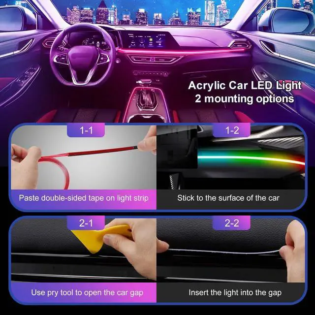 Alt view image 5 of 7 - _Mega Brand Acrylic LED Lights for Car, 43.3in RGB Strip Light Car LED Lights Interior with USB Port, App Control, Music Sync, 146 LEDs Interior Ca r Lights for Women Men Gifts