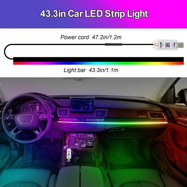 Alt view image 7 of 7 - _Mega Brand Acrylic LED Lights for Car, 43.3in RGB Strip Light Car LED Lights Interior with USB Port, App Control, Music Sync, 146 LEDs Interior Ca r Lights for Women Men Gifts