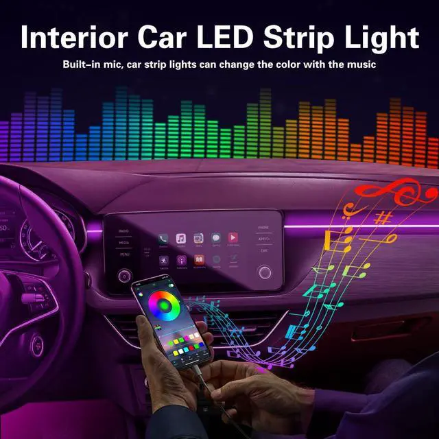 Alt view image 3 of 7 - _Mega Brand Interior Car LED Strip Lights APP Control, 5 in 1 RGB 16 Million Colors Ambient Lighting Kit with 236 inches Fiber Optic, Music Mode Inside Car Lighting Decorations