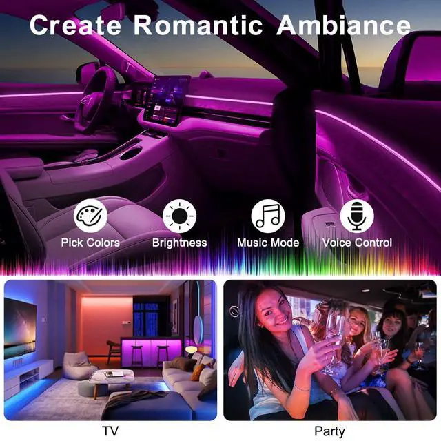 Alt view image 4 of 7 - _Mega Brand Interior Car LED Strip Lights APP Control, 5 in 1 RGB 16 Million Colors Ambient Lighting Kit with 236 inches Fiber Optic, Music Mode Inside Car Lighting Decorations