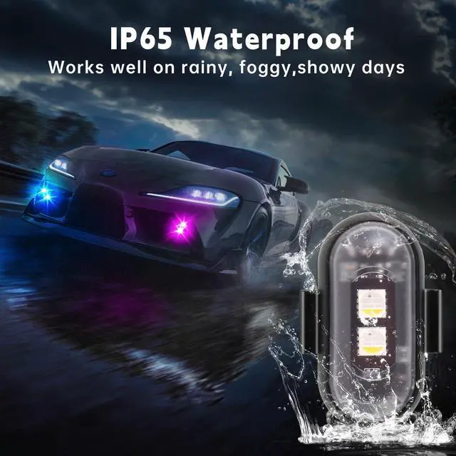 Alt view image 5 of 7 - _Mega Brand 4PCS Wireless LED Strobe Lights with Remote Control, 8 Colors USB Charing Waterproof Wireless Led Lights For Car Interior, Truck, Stroller, Drone, Motorcycles, Bike Anti-Collision etc