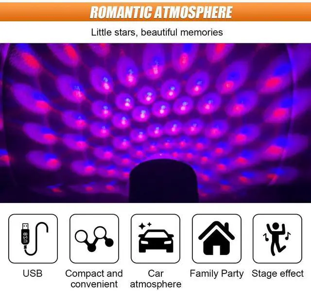 Alt view image 4 of 6 - _Mega Brand Star Projector Night Light, Portable USB LED Ambient Light - 4 Colors & 9 Modes Atmosphere Star Lights for Car, Ceiling, Bedroom, Party (1PCS)