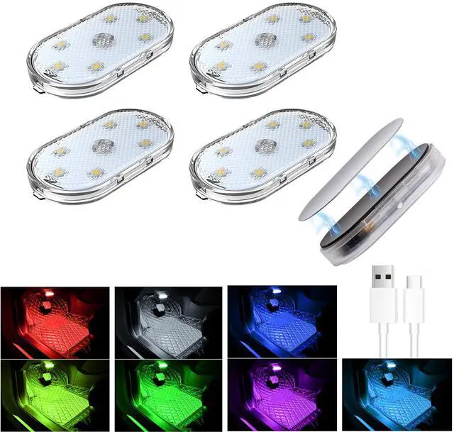 Main image of _Mega Brand 4 Pack 7 Colors Magnetic Ambient Lights Wireless, Mini USB C Rechargeable Car Led Lights Interior with 6 Bright Led Lamp Beads for Car Decor