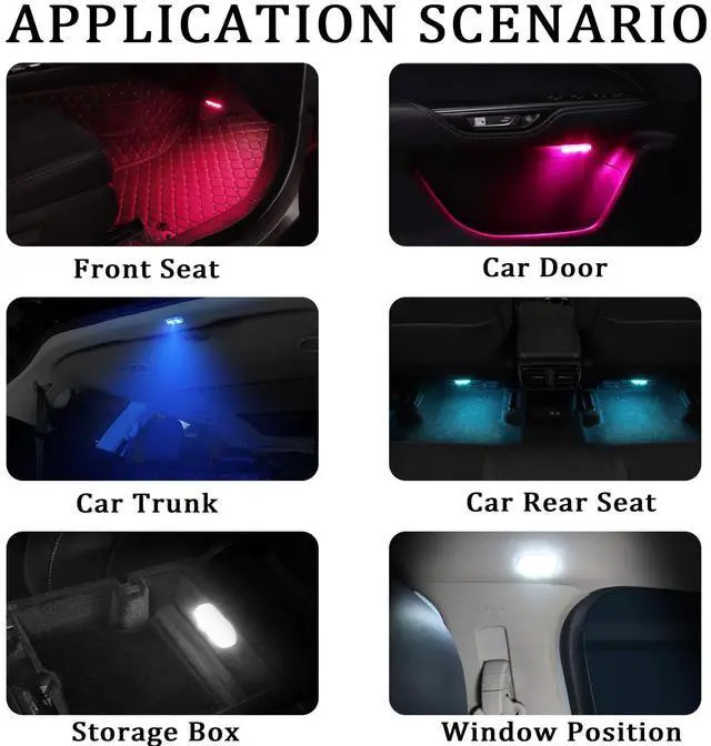 Alt view image 4 of 6 - _Mega Brand 4 Pack 7 Colors Magnetic Ambient Lights Wireless, Mini USB C Rechargeable Car Led Lights Interior with 6 Bright Led Lamp Beads for Car Decor