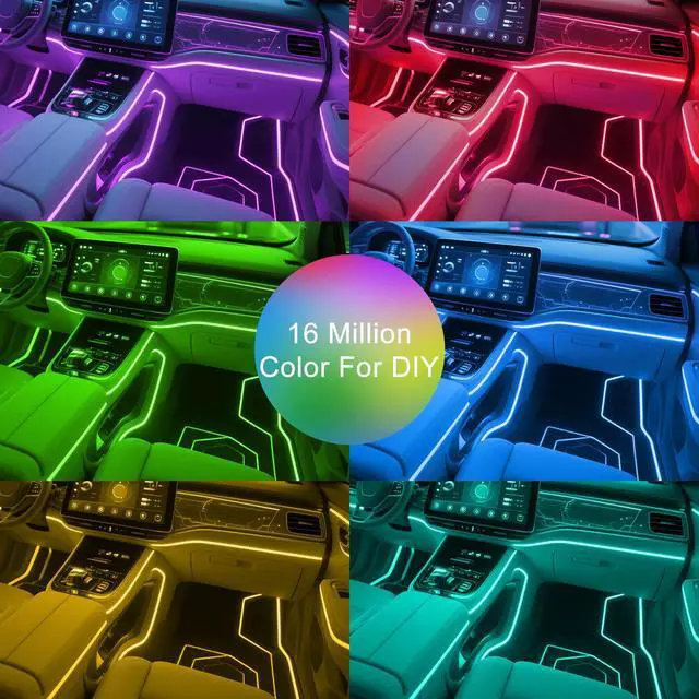 Alt view image 5 of 7 - _Mega Brand Interior Car LED Lights Wireless 5 in 1 RGB Ambient Lighting Kit with 236" Fiber Optic, 16 Million Colors, APP Music Sync, Waterproof car led Lights for Cars, Trucks, SUVs