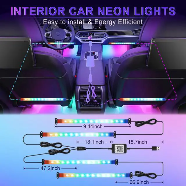 Alt view image 3 of 6 - _Mega Brand Accent Interior Car Lights,Smart Car Interior Lights with App Control,RGB LED Lights with Music Mode and DIY Mode,2 Lines Design LED Lights for Cars with Charger,Car Accessories for Women