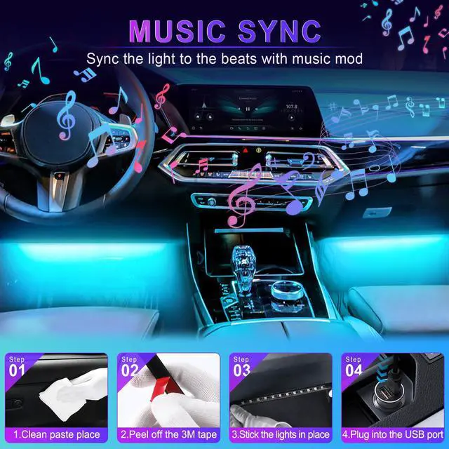 Alt view image 5 of 6 - _Mega Brand Accent Interior Car Lights,Smart Car Interior Lights with App Control,RGB LED Lights with Music Mode and DIY Mode,2 Lines Design LED Lights for Cars with Charger,Car Accessories for Women
