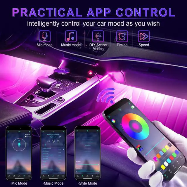 Alt view image 4 of 6 - _Mega Brand Accent Interior Car Lights,Smart Car Interior Lights with App Control,RGB LED Lights with Music Mode and DIY Mode,2 Lines Design LED Lights for Cars with Charger,Car Accessories for Women
