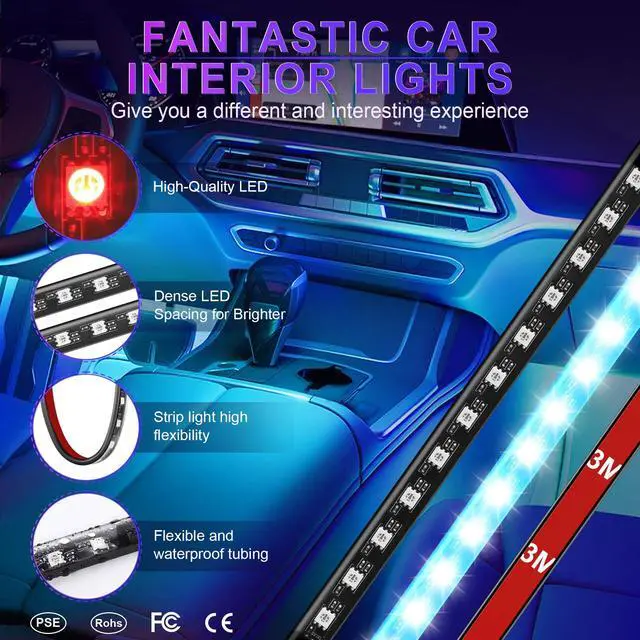 Alt view image 6 of 6 - _Mega Brand Accent Interior Car Lights,Smart Car Interior Lights with App Control,RGB LED Lights with Music Mode and DIY Mode,2 Lines Design LED Lights for Cars with Charger,Car Accessories for Women
