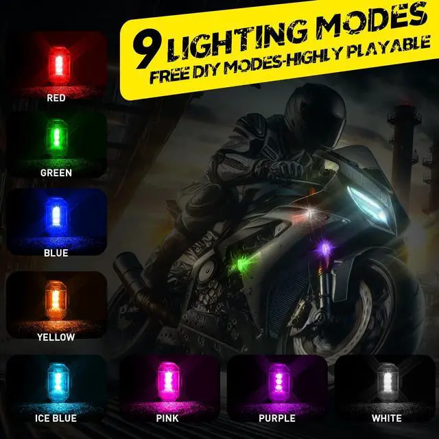 Alt view image 5 of 7 - _Mega Brand 8Pcs Wireless LED Strobe Lights with Remote Control,RGB Aircraft Strobe Lights High Brightness 8 Colors Waterproof Anti-Collision Night Warning Lighting for Car Motorcycle RC Aircraft Bike