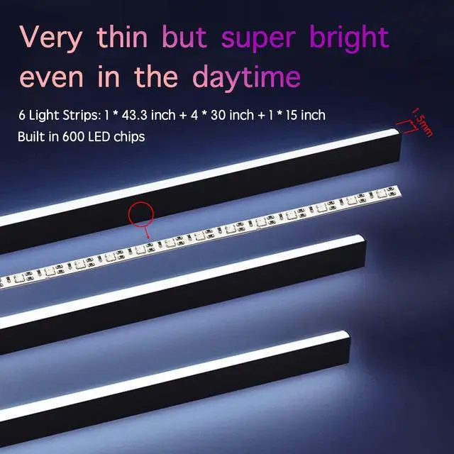 Alt view image 3 of 7 - _Mega Brand Interior Car LED Lights, RGB Dream Color Acrylic LED Lights for Car, Ambient Lighting Kits with Wireless APP and RF Remote Control, Music Sync Dynamic Chasing (10 in 1)