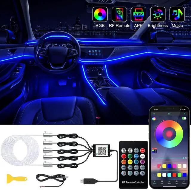 Main image of _Mega Brand Interior Car LED Strip Lights with Wireless APP and Remote Control, RGB 5 in 1 Ambient Lighting Kits with 236 inches Fiber Optic, 16 Million Colors Car Neon Lights, Sync to Music