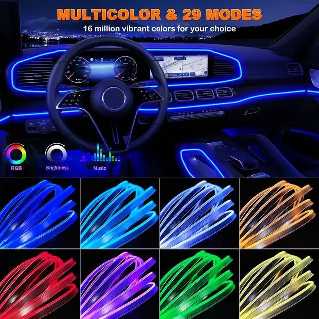 Alt view image 2 of 7 - _Mega Brand Interior Car LED Strip Lights with Wireless APP and Remote Control, RGB 5 in 1 Ambient Lighting Kits with 236 inches Fiber Optic, 16 Million Colors Car Neon Lights, Sync to Music