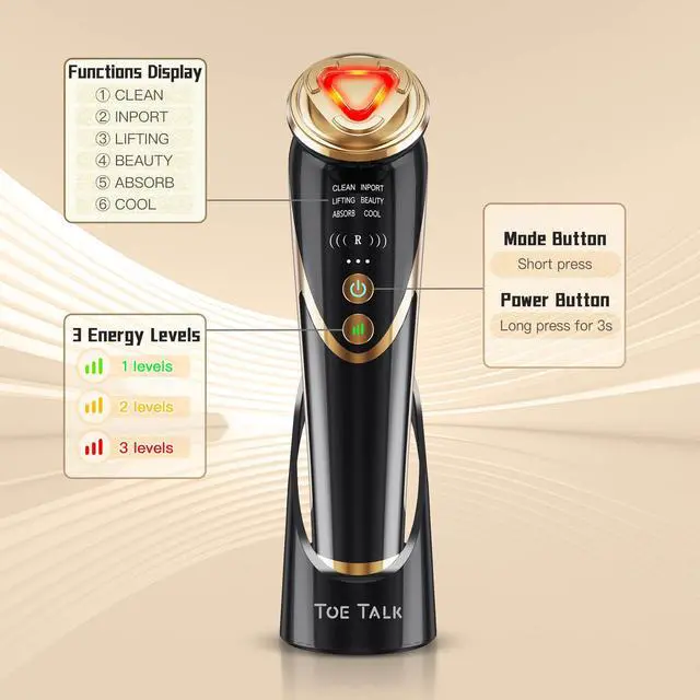 Alt view image 3 of 7 - _Mega Brand Radio Frequency Facial Machine with EMS - Anti-Aging Skin Tightening Rejuvenation Skin Care Eqipment Home Use,5 in 1 Light Therapy for Wrinkles Lifting High Frequency Face Massager.
