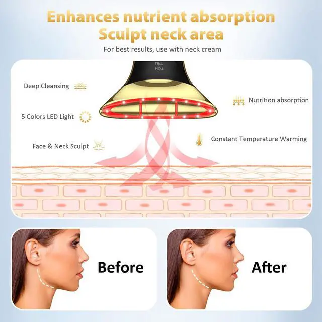 Alt view image 4 of 7 - _Mega Brand True Beauty Glow Facial Massager for Neck Care, Red Light for Face,Water Resistant Luminesce 5-in-1 Led Facial Sculptor