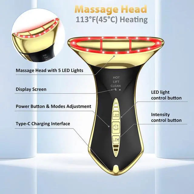 Alt view image 6 of 7 - _Mega Brand True Beauty Glow Facial Massager for Neck Care, Red Light for Face,Water Resistant Luminesce 5-in-1 Led Facial Sculptor