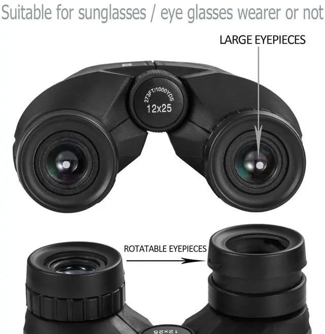 Alt view image 3 of 7 - Occer 12x25 Compact Binoculars for Adults and Kids, Large Eyepiece Waterproof Binocular with Low Light Vision,High Powered Easy Focus Binoculars for Bird Watching,Outdoor Hunting,Travel,Sightseeing