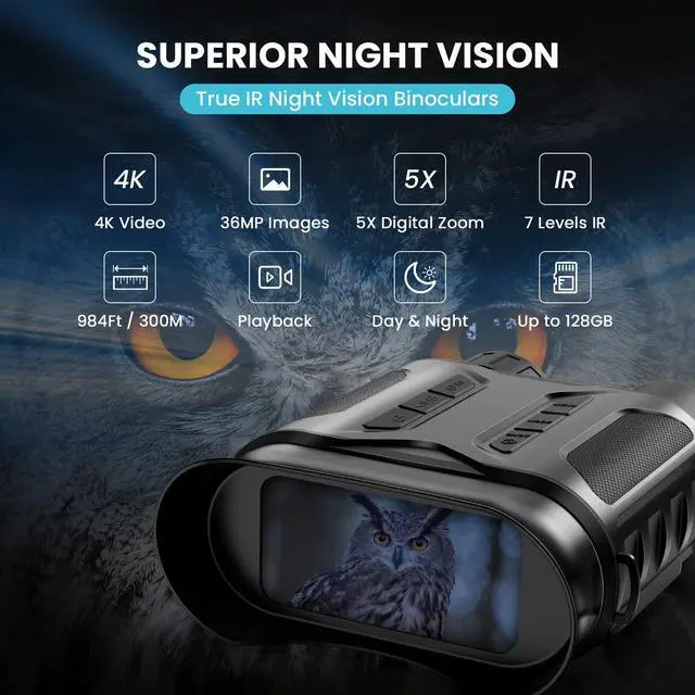 Alt view image 2 of 7 - _Mega Brand 4K Digital Night Vision Goggles Binoculars for Total Darkness,32GB Memory Card for Photo and Video Storage,3''Large Screen Perfect for Hunting and Farm Monitoring