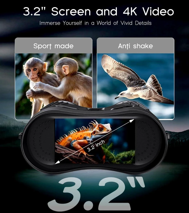 Alt view image 3 of 7 - 4K Night Vision Binoculars with Video Recording for Men, for Dad & Husband, 3.2" HD Display, 8X Zoom, 32GB Card,Gifts for Valentines Day, Birthday, Outdoor Camping and Wildlife Observation