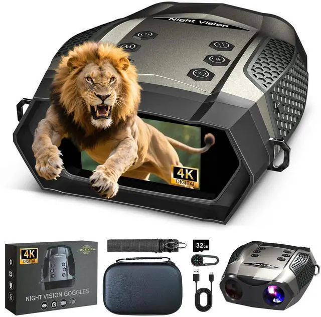 Main image of _Mega Brand Night Vision Goggles, 3.2 HD Screen, 2625FT View Range, 5000mAh Battery, 7 IR Levels, 8X Zoom, 128GB - 4K Night Vision Binoculars Gift Set with Compass for Hunting, Wildlife, Security
