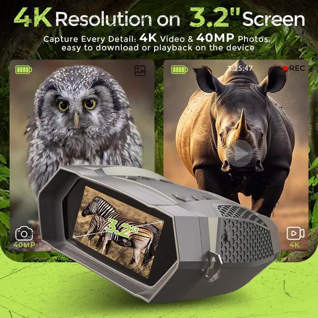 Alt view image 4 of 7 - _Mega Brand Night Vision Goggles, 3.2 HD Screen, 2625FT View Range, 5000mAh Battery, 7 IR Levels, 8X Zoom, 128GB - 4K Night Vision Binoculars Gift Set with Compass for Hunting, Wildlife, Security